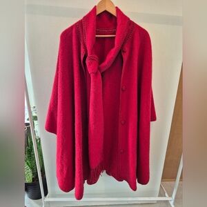 Alpaca Wool Cape In Red, Made In Peru